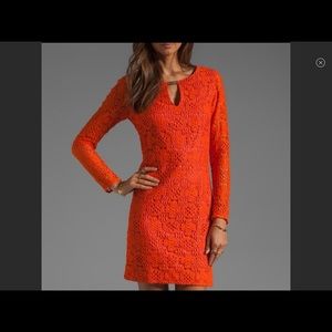 Trina Turk Boardwalk Lace Keyhole Back Mini Dress Orange Size 0